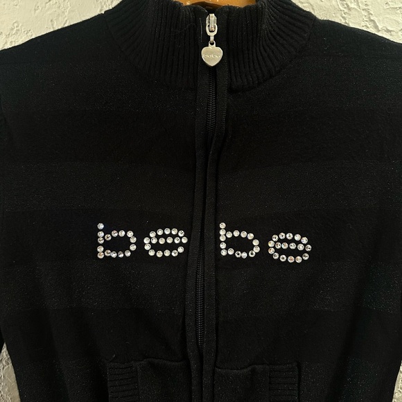 Bebe Black Rhinestone Logo Cardigan - Picture 3 of 5